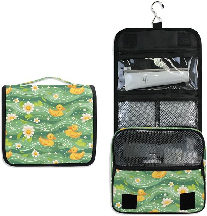 Hanging Travel Toiletry Bag Little Ducks Daisy Flower Kit Makeup Case Cosmetics Organizer for Men Women