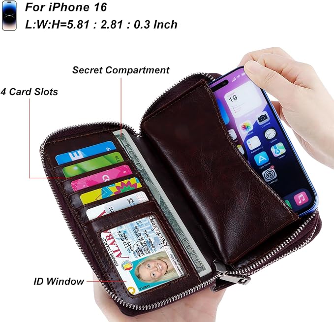 Cellphone Wallet for Women Dual Zipper Long Purse with Removable Wristlet
