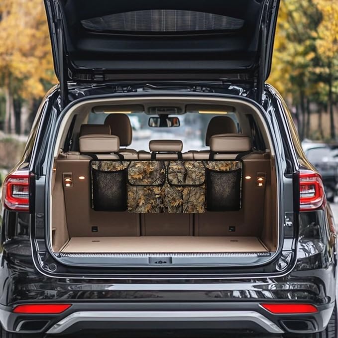 Dead Branch Trunk Hanging Organizer, Backseat Bag, Car Interior Accessories with 2 Pockets & 2 Mesh Pouches for Groceries, Will Provide More Storage Trunk Space for SUV, Jeep, MPVs