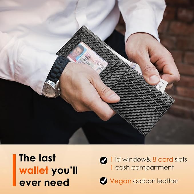 RUNBOX Wallet for Men Slim Leather Bifold RFID Blocking Minimalist Front Pocket Design with Gift Box