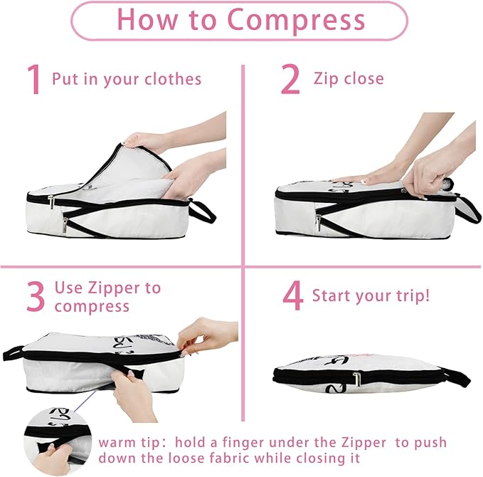 6 Pcs Compression Packing Cubes for Travel, Waterproof Luggage Organizer Washable Storage Bags Set - Packaging Cubes for Backpack Travel and Carry-Ons