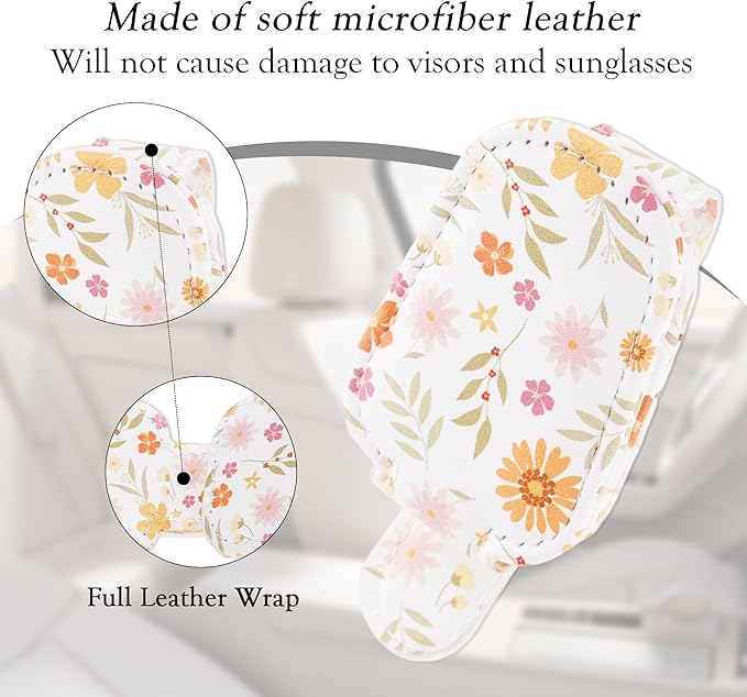 HemerVows Sunglass Holder for Car, Vibrant Floral Print Magnetic Leather Visor Sunglasses Holder Clip, Universal Sun Visor Accessory Eyeglass Clip for SUV Pickup Truck