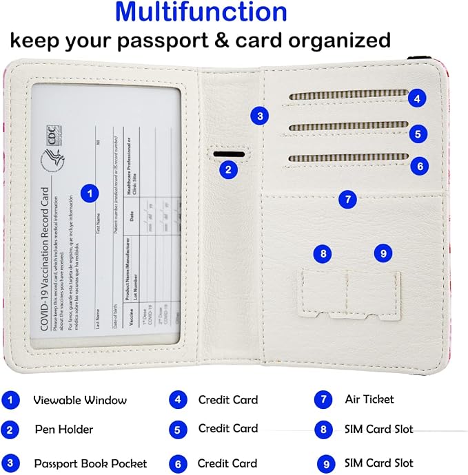 Pink Passport Holder,Cute Passport Cover,Travel Wallet with Credit Card Slots Rfid passport Wallet Waterproof Documents Organizer Women Men (Sunflower)