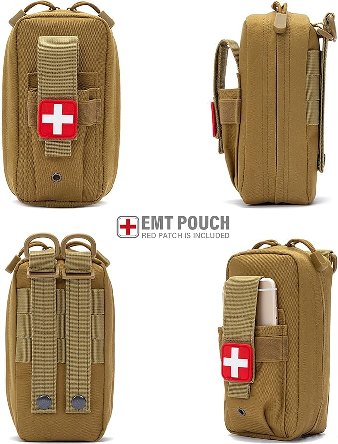 Tactical MOLLE Medical Pouch, Rip-Away EMT First Aid Pouch IFAK Trauma Kit Everyday Carry Survival Bag Include Cross Patch