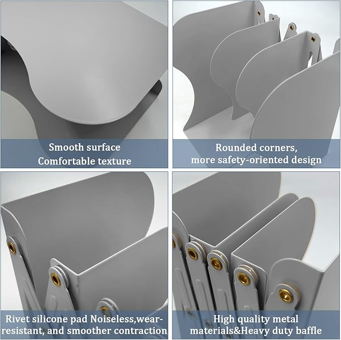 Adjustable Bookends, 19 inches 2 Dividers Heavy Duty Metal Book Holders, Book Storage Rack, Desk Organizer Magazine File Holder for Office, School, Bookstore and Home, Grey