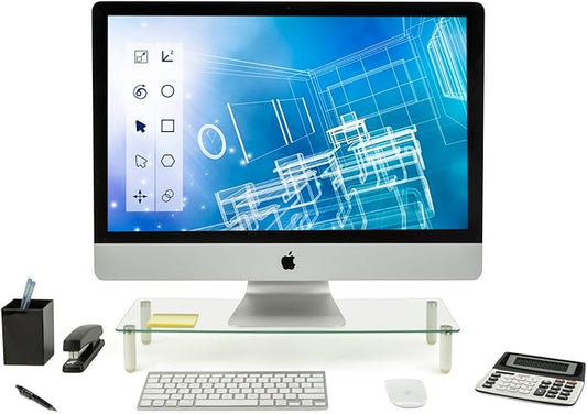 Mount-It! Glass Desktop Monitor Stand Riser | Raised Laptop Stand Organizer | 22 Inches Wide Clear Tempered Glass | Computer Screen TV and Office Desk Organization Supplies | Supports up to 44 Pounds