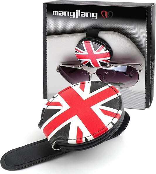 for Mini Cooper Universal Visor Car Glasses Sunglasses Holder Storage Fastener Portable Clip Vehicle Auto R55 R56 R60 F56 F55 F60 (Balck Union Jack)