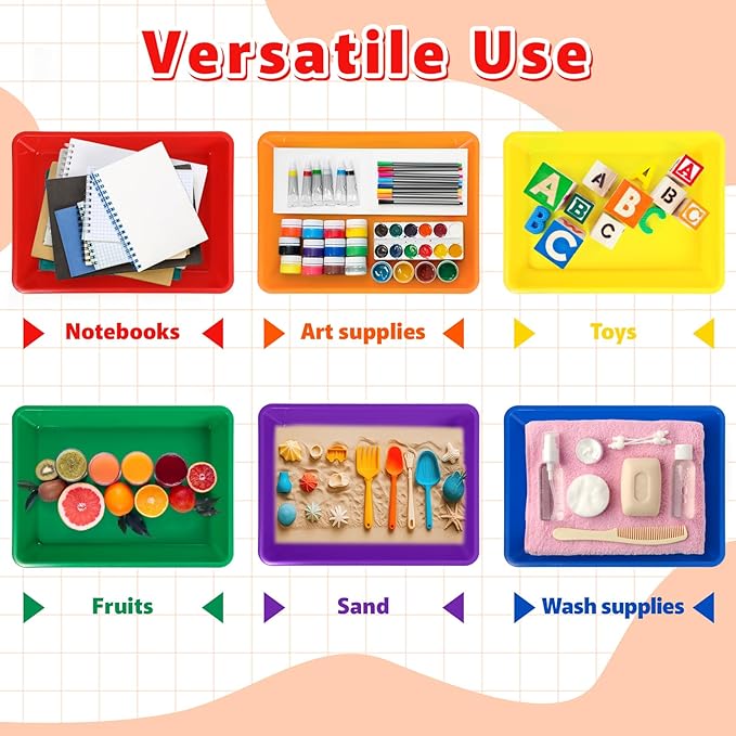 12 Pack Letter Size Flat Storage Paper Tray Organizer Bin Tray Plastic Stackable File Organizer for Classroom Library School Office Teacher Desktop Book Organization (Rainbow)