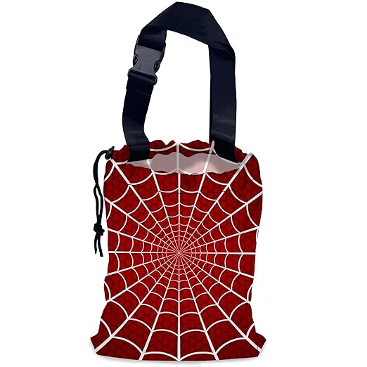 Spider Web on Red Car Garbage Bag,Waterproof Small Car Trash Bag Hanging Back of Seat,Drawstring Hanging Car Trash Bag with Adjustable Buckle for Car Accessories