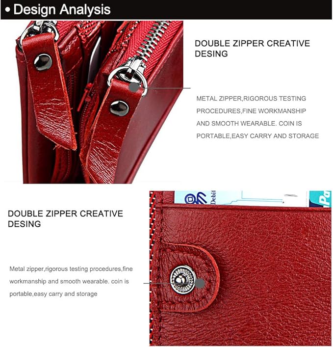 Men's Folding Double Zip Wallet RFID Blocks Retro Short Coin Purse