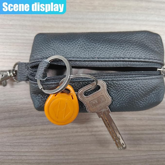Leather Car Key Case Holder, Auto Smart Key Fob Protector Pouch with Zipper, Universal Unisex Keychain Wallet (Black)
