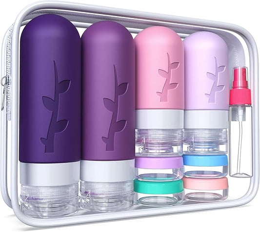 Tocelffe TSA Approved Travel Containers for Toiletries - Leak Proof Silicone Bottles, Refillable Liquid Travel Essentials for Shampoo, Conditioner, Lotion
