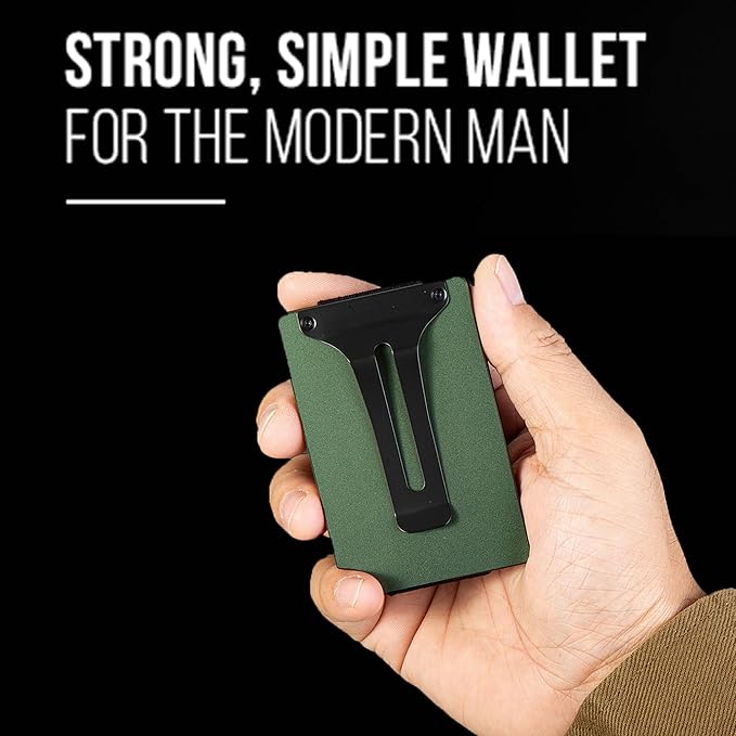 Slim Wallet for Men,RFID Blocking Minimalist Metal Wallet, Money Clip/Cash Holder, Front Pocket Aluminum Credit Card Holder, Ideal Gift for Men,Matt Green