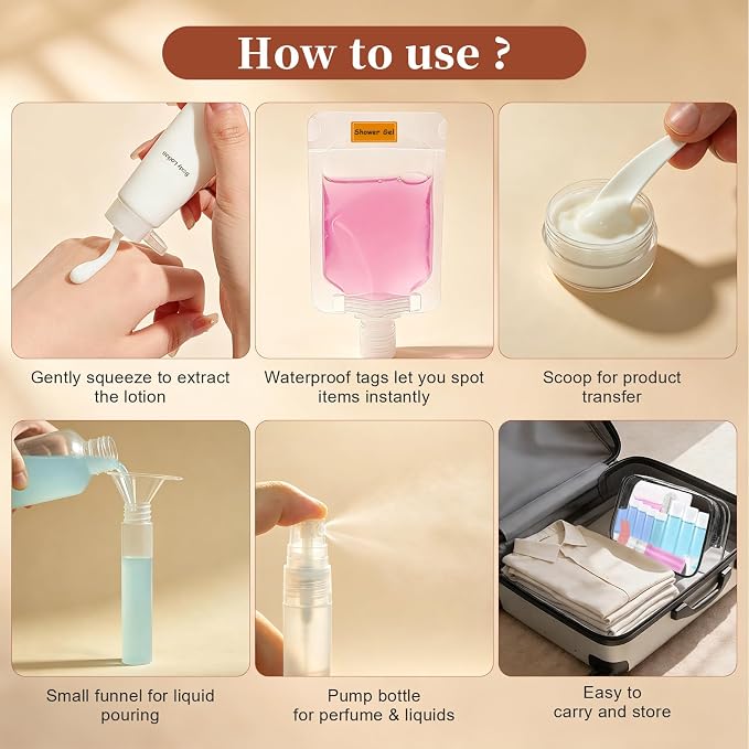 TSA Approved Leak Proof Travel Bottles, Empty Travel Size Bottles & Travel Toothpaste Container, Travel Size Accessories and Shampoo Conditioner Bottles with Toiletry Bag (BPA Free)