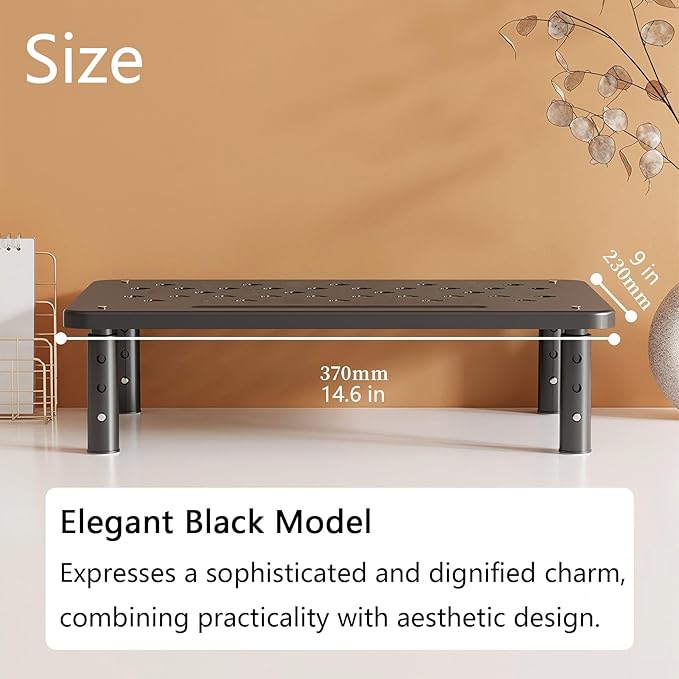 Monitor Stand Riser for Desk, 3 Height Adjustable (3.9/4.7/5.5 Inch) Heavy Duty Carbon Steel + PE Computer Stand, Ergonomic Laptop Riser, For PC Printer Dual Screens ??14.6 x 9.1 Inch Black