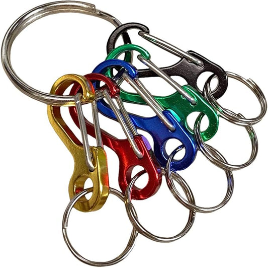 Lucky Line Key Identifiers, 1 ⅜” Small C-Shape Carabiner Keychain Clips Set, 5 Colors, 1” Nickel-Plated Key Ring Included