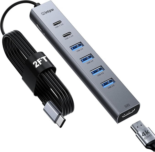 intpw USB C Hub, 8-in-1 Multiport Adapter with 4K@60Hz HDMI, 4 USB 3.0 5Gbps Ports, 2 USB-C Ports, Aluminum Type C Hub for MacBook Pro/Air, iPad, Laptop, PC