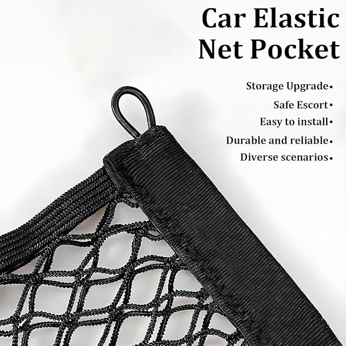 Car Cargo Nets, 2PCS 9.84" × 17.72" Adjustable Elastic Stretchable Vehicle Trunk Net Organizer with Mounting Screws, Mesh Auto Cargo Storage Pocket, Universal for SUV RV Truck