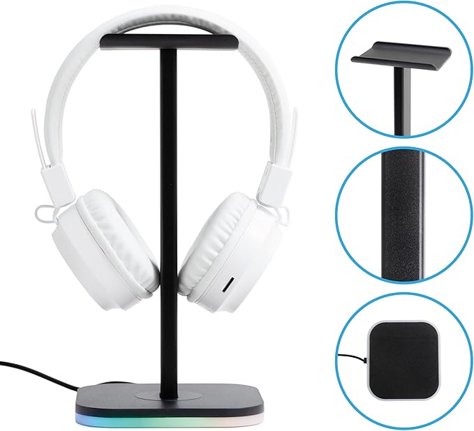 RGB Headphone Stand for Gaming – Modern Aluminum Headset Holder for Desk - Sleek Display for Over-Ear Headphones (Accessory )–Gift for Boys- (Black)