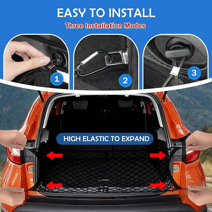 Envelope Style Cargo Net for 2020-2025 2026 Ford Explorer Accessories, Rear Trunk SUV Mesh Cargo Net, Upgraded 5mm Bungee & Double-Layer Nylon Storage Tailgate Netting Grocery&Tools Holder Organizer