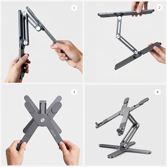 Model-X 2.0 Laptop Stand, Laptop Stand for Desk Adjustable Height, 360 Rotating Laptop Riser Aluminum Portable Foldable Computer Stand for MacBook Pro Air 10–17 inches (Royal Gray)