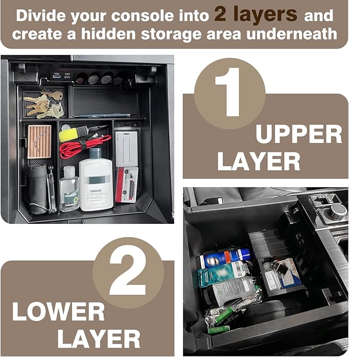 Muslogy Center Console Organizer & Shifter Storage Box Compatible with Toyota Tundra 2022-2025 2026 Accessories Phone Pocket Charge Area Console Inserts Storage Divider Passenger Side Only 2PCS