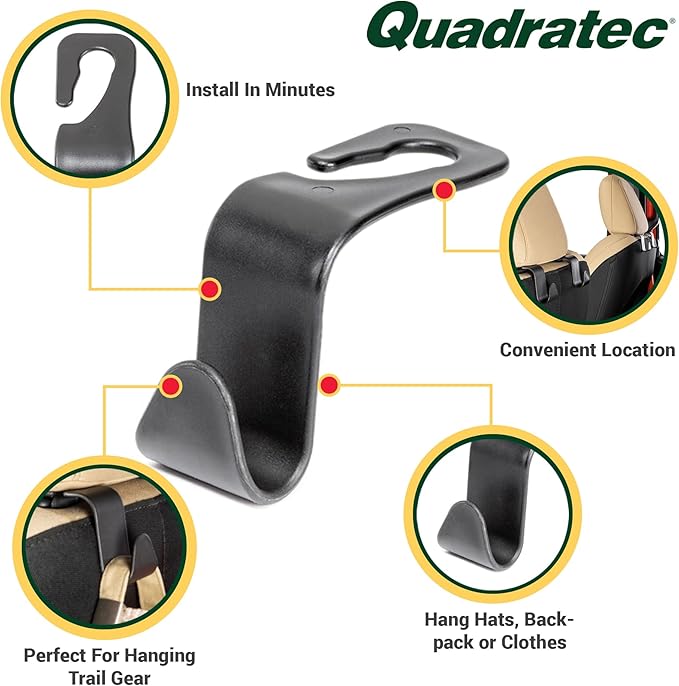 TACTIK Headrest Hooks - Fits Jeep Wrangler CJ, YJ, TJ, JK, JL & Gladiator JT - Sold as a Set of 4 - Hang Groceries, Purses, Backpacks, Coats, Hats, Clothes, Umbrellas - Quick & Easy Installation