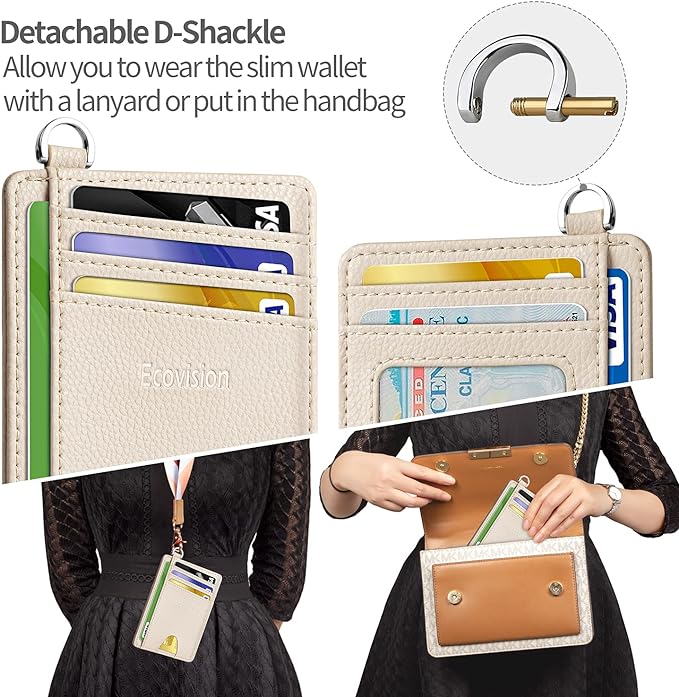 EcoVision Slim Minimalist Front Pocket Wallet, RFID Blocking Credit Card Holder Wallet with Detachable D-Shackle for Men Women
