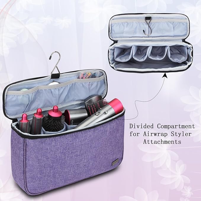 Teamoy Travel Storage Bag Compatible with Dyson Airwrap Styler, Portable Travel Organizer for Airwrap Styler and Accessories, Top-Opened, Purple