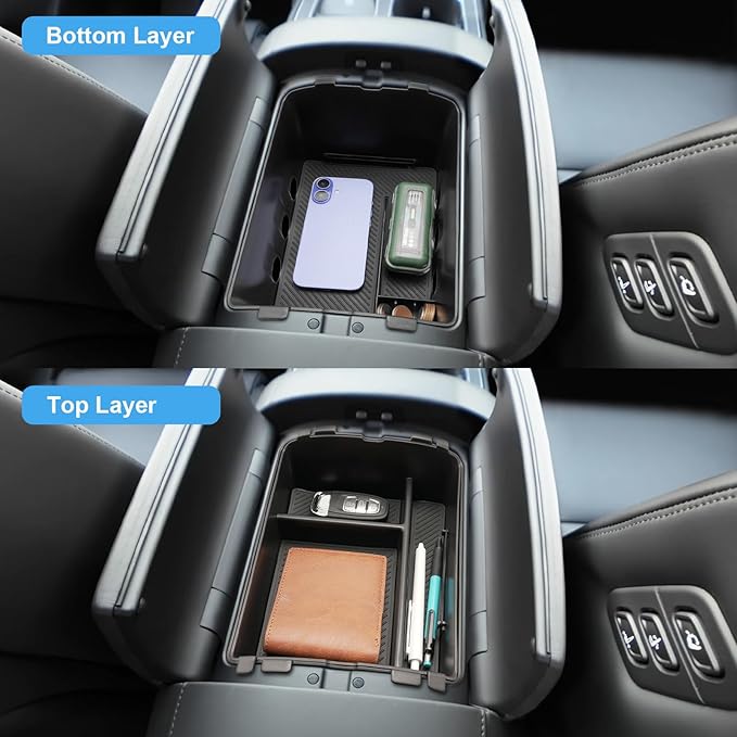 (3Pack) 2026 Palisade Center Console Organizer for Hyundai Palisade (Only fit Calligraphy)(Lower&Console Organizer Double-Layer), Durable ABS Plastic Console Tray 2026 Palisade Accessories