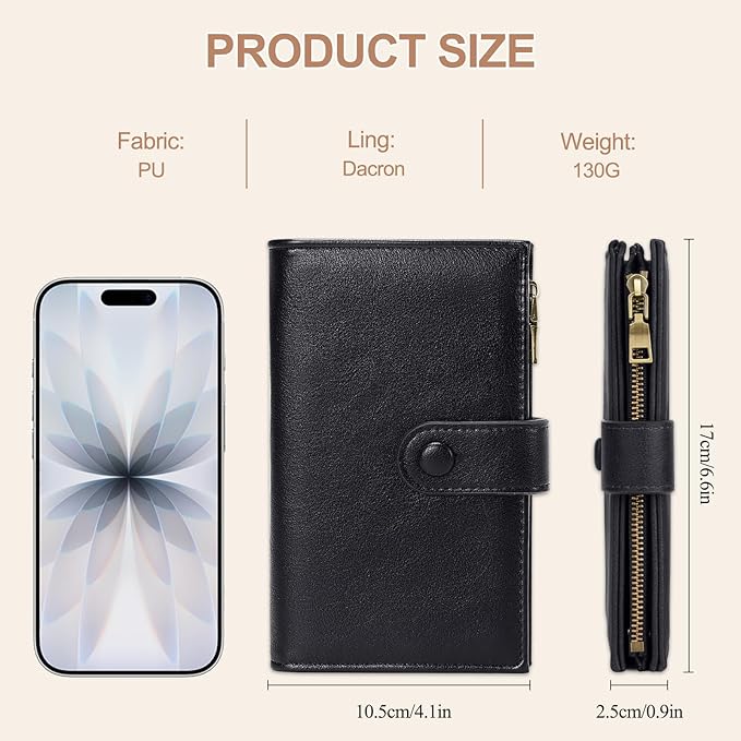 BKNOOU Passport Holder for Travel, RFID Blocking Passport Wallet Travel Wallet for Women Men, Leather Passport Cover with Zippered Coins Pocket, Trifold Clutch Wallet for Airport Essentials/Daily