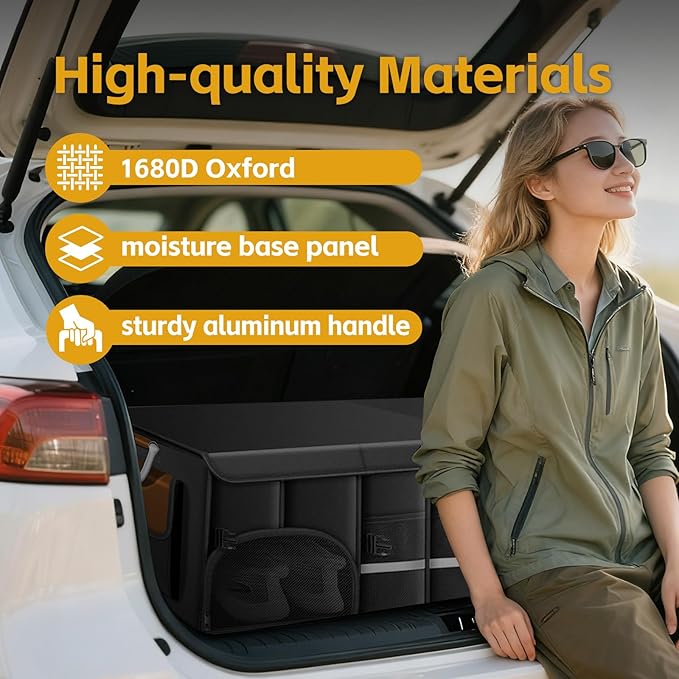 Car Trunk Organizer with Lid and 30L Removable Leakproof Cooler Bag, Compartment for 1 Pair of Shoes, Golf Trunk Organizer for SUV, 1680D Oxford,35.4”×13.7”×11.8”(112L)