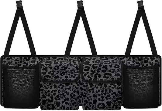 Black Leopard Print Backseat Trunk Organizer for Car Trunk Storage Bag with Lid Hanging Multipurpose Cargo Bag,Easy to Install