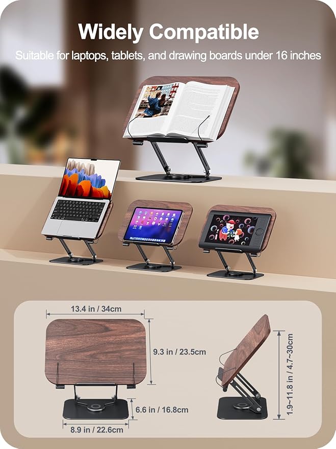 Book Stand for Reading, 360° Adjustable Book Holder, Foldable Book Holder Stand, Cookbook Stand, Textbook Stand, Bible Stand, Music Scores Stand, Laptop Stand, Tablet Stand