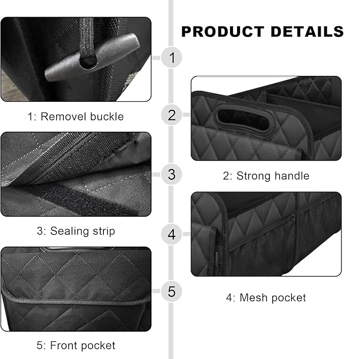 Sun Walker Car Trunk Organizer, Collapsible Auto Storage Box Cargo Organizer with Reinforced Handle, Multi-Pocket Waterproof Oxford Container for Sedan Truck SUV, Car Accessories