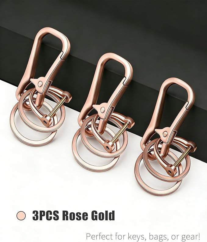 Metal Keychain Clip with Key Rings and D Ring, Heavy Duty Carabiner Key Chain Hook Holder for Car Home Keys