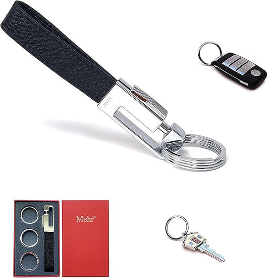 Mehr Keychain - Leather Detachable Key Ring Holder, Valet Key Chain for Cars KC8 (Black)