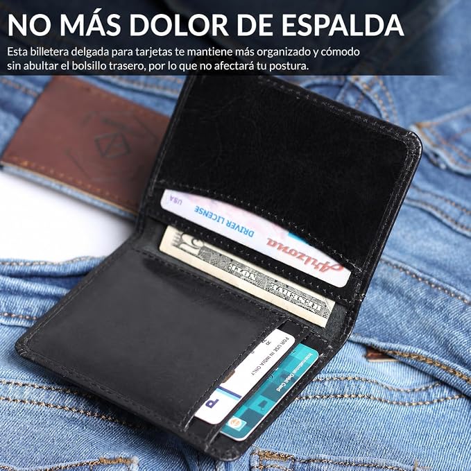 FOXHACKLE Full Grain Leather Credit Card Holder for Men and Women, Slim Bifold RFID Blocking Wallet, Thin Front Pocket Minimalist Wallet, Small Card Case.