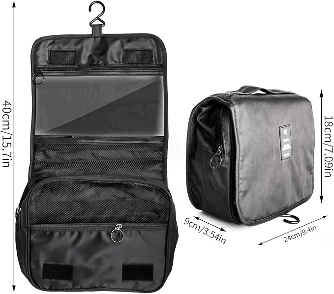 Foldable Hanging Travel Toiletry Bag,Waterproof Portable Travel Bags, Multifunction Travel Makeup Cosmetic Bag Organizer with Hanging Hook (Black)