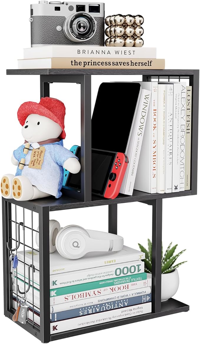 Bookshelf Desk Organizer，3-Tier Shelf for Top of Desk Workspace Organizers for Office Accessories, Black