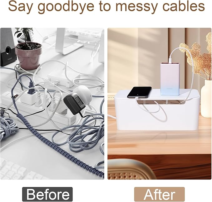 Eichzer Cable Management Box, Premium Cord Organizer Box to Hide Surge Protector on Desk, Power Strip Cover for TV Computer Home Router Office (White)