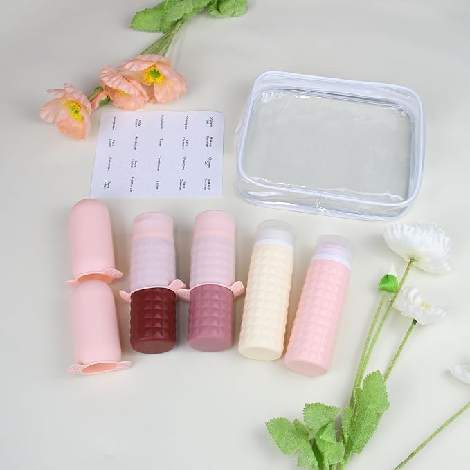 Travel Bottles for Toiletries, TSA Approved Travel Size Containers with Silicone Bottle Covers, Leak Proof Silicone Shampoo Bottles, Small Toiletry Containers for Shampoo Conditioner Lotion