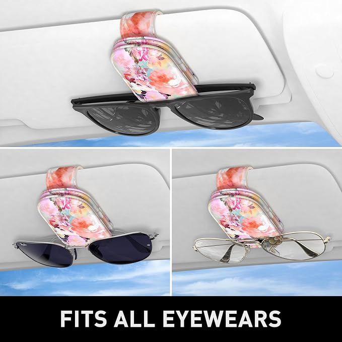 Sunglasses Holder for Car Visor, Magnetic Leather Car Sunglass Holder, Car Sun Visor Glasses Hanger Clip, Car Interior Accessories for Women Men, Fits All Size Eyeglasses