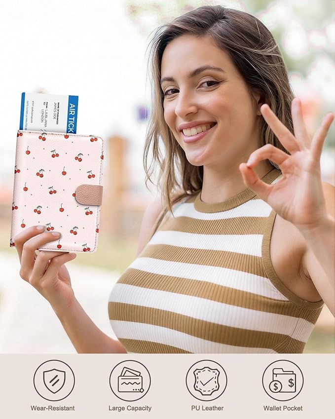 Slohif Passport Wallet Holder Cover for Travel - Women Men RFID Blocking Passport Book Protector for Boarding Pass Cards