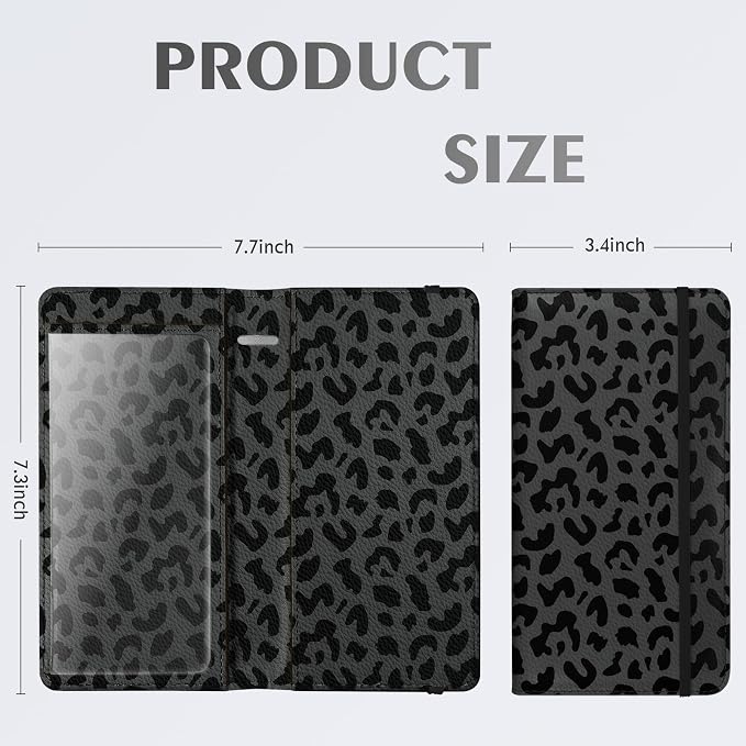 Checkbook Cover for Men Women, Premium Leather Checkbook Holder with RFID Blocking and Built in Clear Plastic Divider for Personal and Business Checks (Leopard-Black)