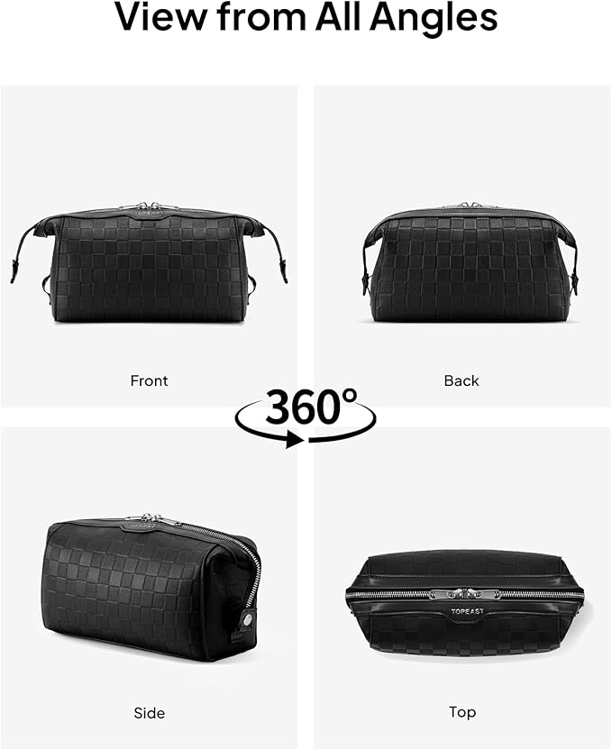 TOPEAST Travel Makeup Bag Cosmetic Bags for Women, 3 Pcs Set Make Up Toiletry Bag with Removable Zip Pouch, Waterproof Leather Makeup Brush Organizer for Travel Essentials, Black