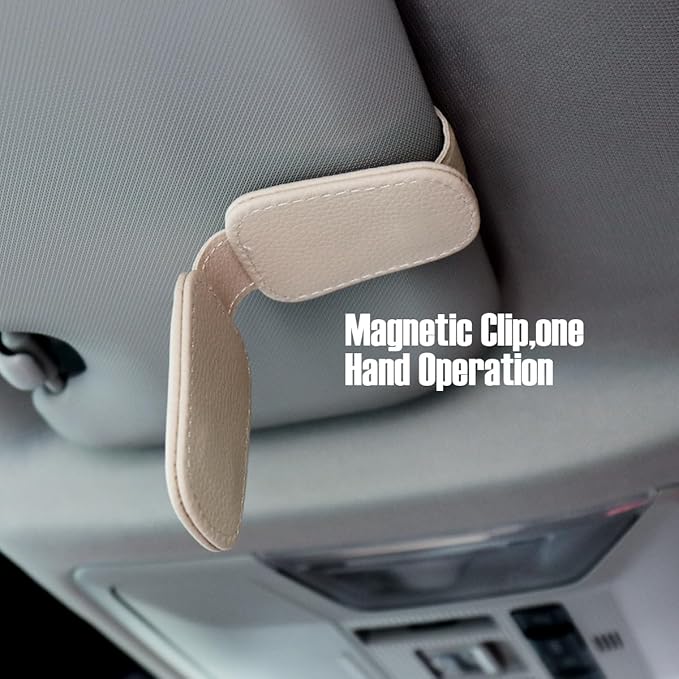 Car Visor Sunglasses Holders,2 Pcs (Black and Beige)