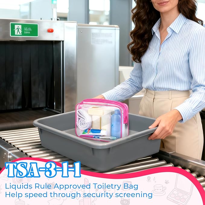 6 Pieces Clear Makeup Bags Bulk TSA Approved Toiletry Bag for Travel PVC Waterproof Clear Cosmetic Pouch with Zipper for Men and Women Carry-on Travel Essentials (Rose Red)