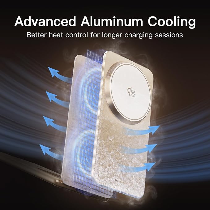 ANJANK 25W 3 in 1 Wireless Charging Station, Qi2.2 Magnetic Foldable Travel Fast Charger, Aluminum Alloy Cooling Charging Stand for iPhone17/16/15 Pro Max, Apple Watch, AirPods(45W Adapter),Ultrathin