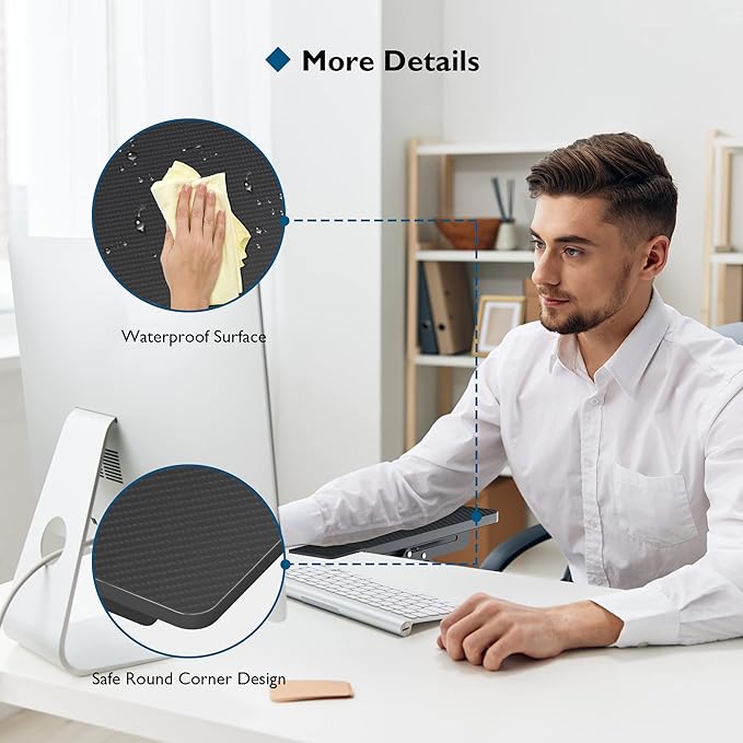 BONTEC Desk Extender Tray, 11.8"x5.9" Table Mount Arm Wrist Rest Shelf, 90°Foldable Elbow Support, Clamp on Computer Arm Rest for Desk, Office & Home Use, Durable & Easy to Install